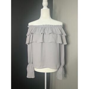 Pink Lily Woman’s Romantic Long Sleeve Ruffled Off The Shoulder Blouse- Size S